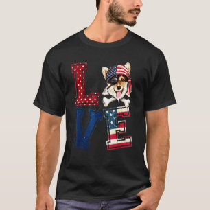 Love Corgi Pirate Face American Flag 4th Of July T-Shirt