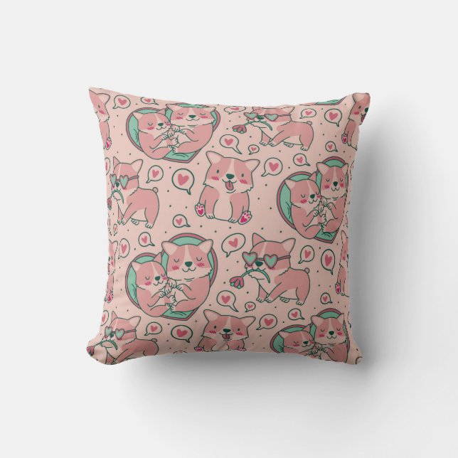  Love Corgi Valentines Pillow (Front)