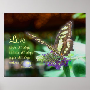 Love Corinthians 13:7 Butterfly Bible Quote Poster