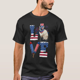 LOVE Costume American Flag Fireworks Siamese Cat 4 T-Shirt