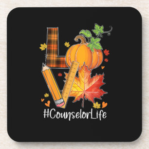 LOVE Counsellor Life Fall Leaves Autumn Season Pum Coaster