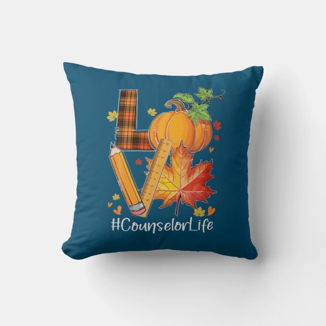 LOVE Counsellor Life Fall Leaves Autumn Season Pum Cushion (Front)