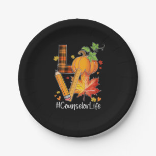 LOVE Counsellor Life Fall Leaves Autumn Season Pum Paper Plate