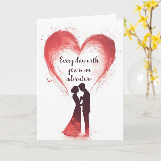 Love couple and Big Heart Valentines Day Card (Yellow Flower)