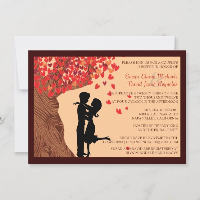 Love Couple Falling Hearts Oak Tree Couples Shower Invitation (Front)