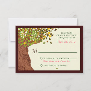 Love Couple Falling Hearts Oak Tree RSVP Card