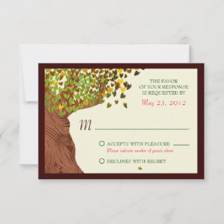 Love Couple Falling Hearts Oak Tree RSVP Card