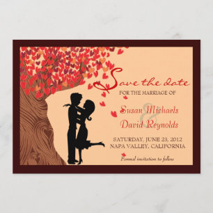 Love Couple Falling Hearts Oak Tree Save the Date