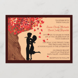 Love Couple Falling Hearts Oak Tree Wedding Invite