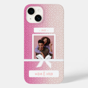Love Couple Photo Gradient Pink Hearts Pattern Case-Mate iPhone 14 Case