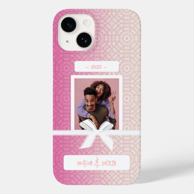 Love Couple Photo Gradient Pink Hearts Pattern Case-Mate iPhone Case (Back)