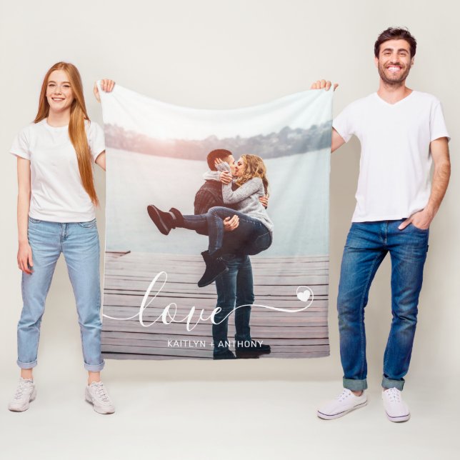 LOVE Couple Photo Handwritten Personalised Fleece Blanket (In Situ)