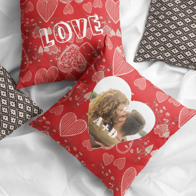 Love couple photo heart modern personalised cushion (Creator Uploaded)