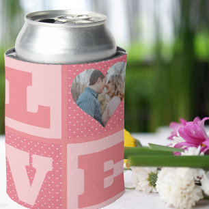 Love Couple Photo Pink Hearts Pattern Valentines   Can Cooler