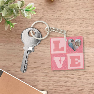 Love Couple Photo Pink Hearts Pattern Valentines  Key Ring
