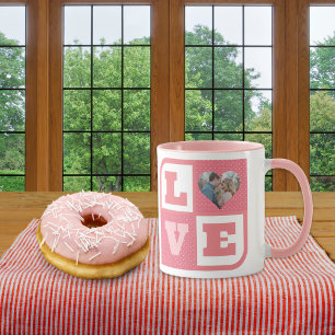 Love Couple Photo Pink Hearts Pattern Valentines Mug