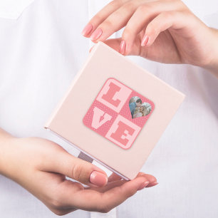 Love Couple Photo Pink Hearts Pattern Valentines Square Sticker