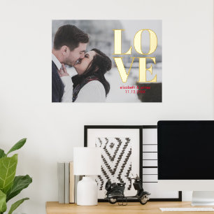 Love Couple Photo Wedding Anniversary Date Foil Prints