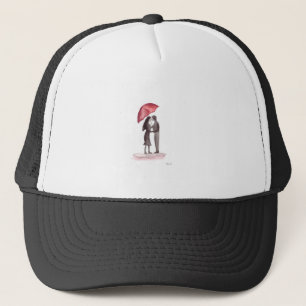 Love couple red umbrella painting trucker hat