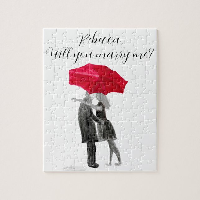 Love couple red umbrella Watercolor Valentines Day Jigsaw Puzzle (Vertical)