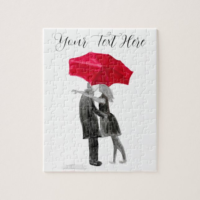 Love couple red umbrella Watercolor Valentines Day Jigsaw Puzzle (Vertical)
