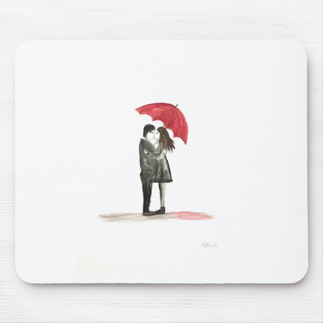 Love couple with red umbrella mouse mat (Front)