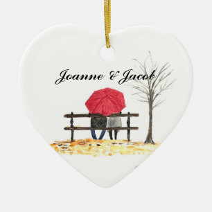 Love couple with red umbrella ornament