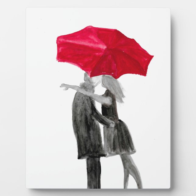 Love couple with red umbrella plaque (Front)