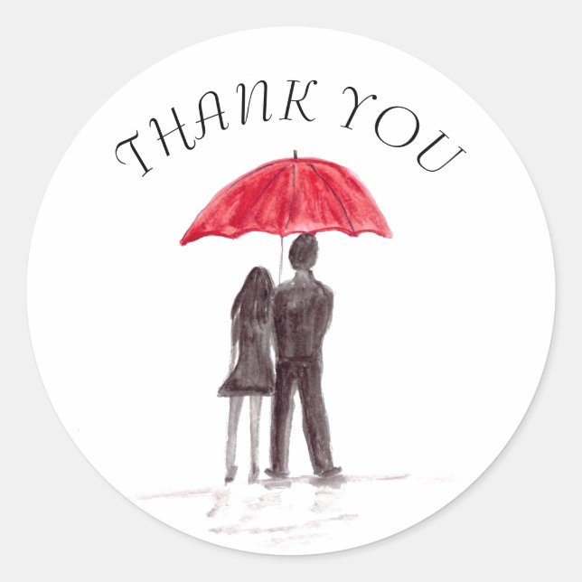 Love couple with red umbrella romantic couple classic round sticker (Front)