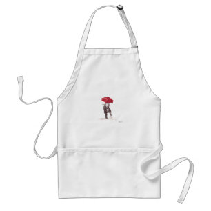 Love couple with red umbrella romantic couple kiss standard apron