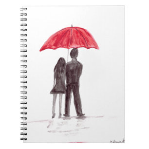 Love couple with red umbrella romantic couple notebook