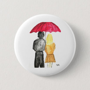 Love couple with red umbrella Valentine’s Day 6 Cm Round Badge