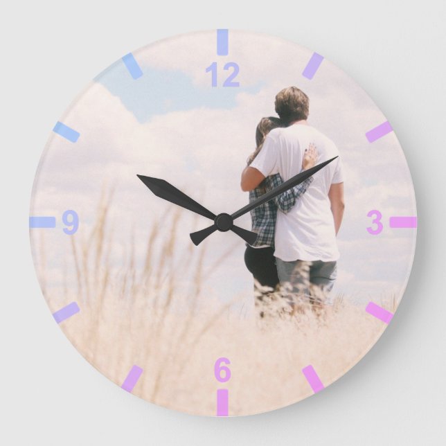 Love Couples Photo Template With Digits Numbers Large Clock (Front)
