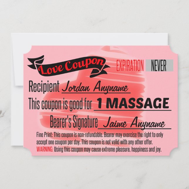 Love Coupon for MASSAGE Invitation (Front)