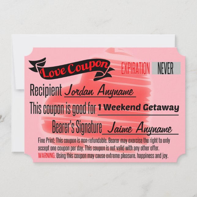 Love Coupon for Weekend Getaway (Front)