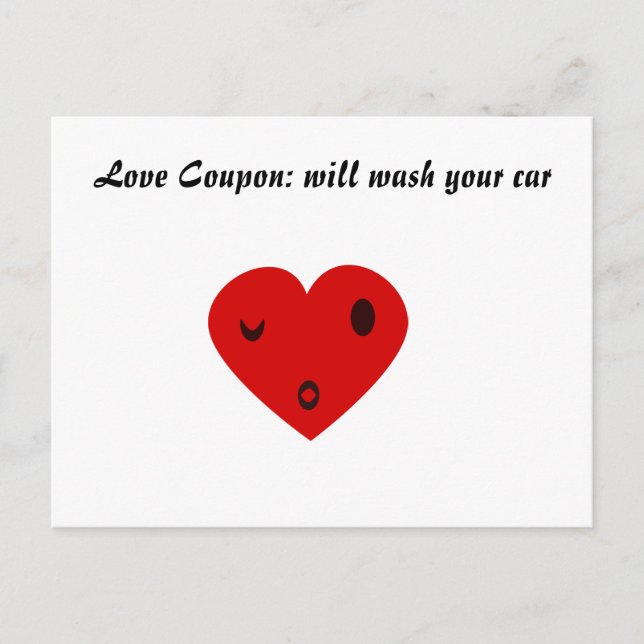 Love Coupon: will wash your car Postcard (Front)