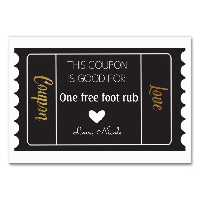 Love Coupons in Black and Gold Table Number (Front)