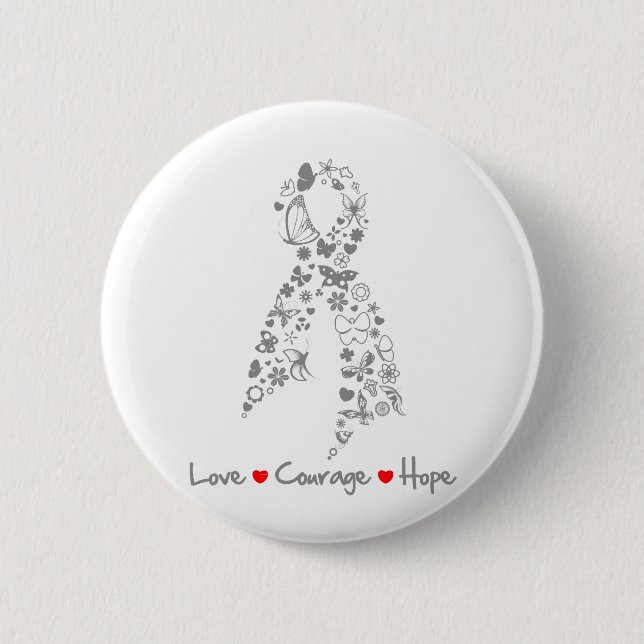 Love Courage Hope Butterfly - Brain Cancer 6 Cm Round Badge (Front)