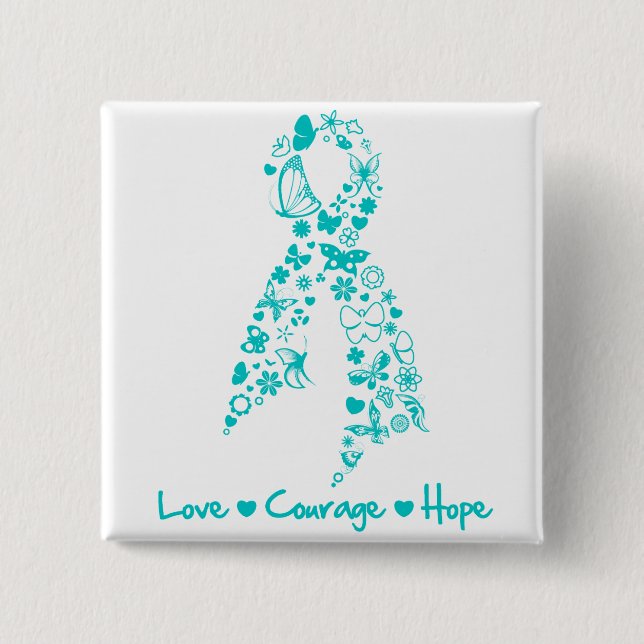 Love Courage Hope Butterfly - Ovarian Cancer 15 Cm Square Badge (Front)