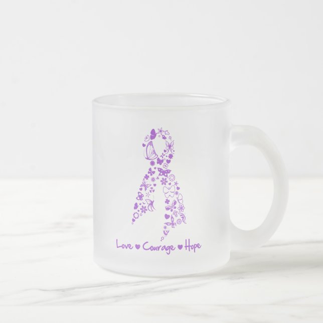 Love Courage Hope Butterfly - Pancreatic Cancer Frosted Glass Coffee Mug (Right)