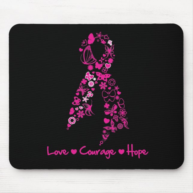 Love Courage Hope Butterfly Ribbon - Breast Cancer Mouse Mat (Front)