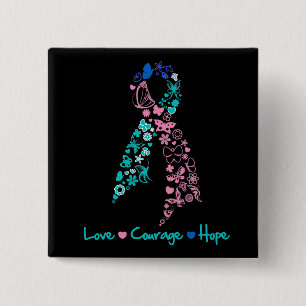 Love Courage Hope Butterfly - Thyroid Cancer 15 Cm Square Badge