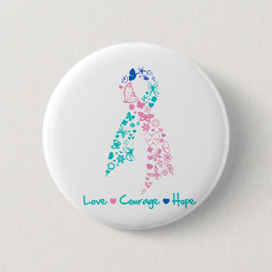 Love Courage Hope Butterfly - Thyroid Cancer 6 Cm Round Badge