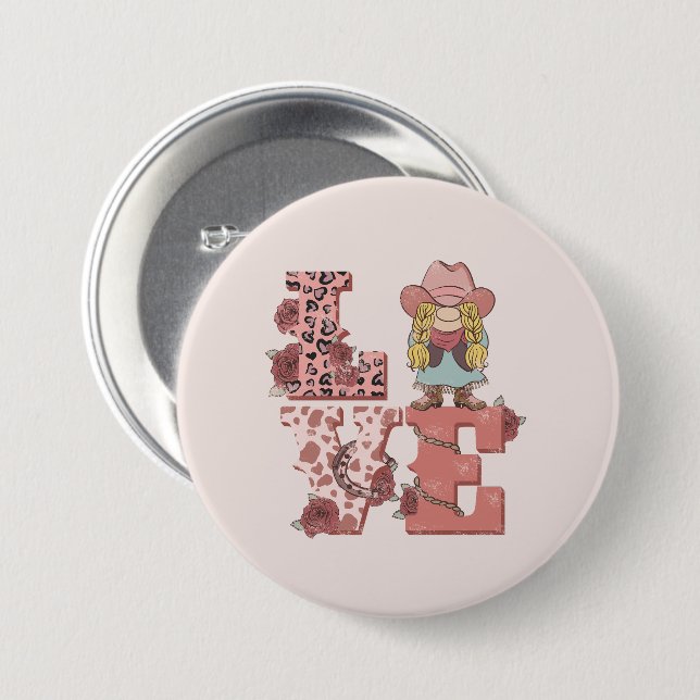 Love & Cowgirl Spirit – Vintage Country Style 7.5 Cm Round Badge (Front & Back)