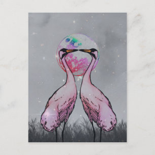 Love Cranes B&W Background Postcard