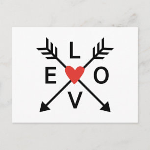 Love,crossed arrows with red heart postcard