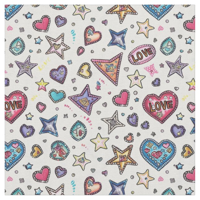 Love & Crystals | Crystal Hearts Seamless Pattern  Fabric (Close Up)