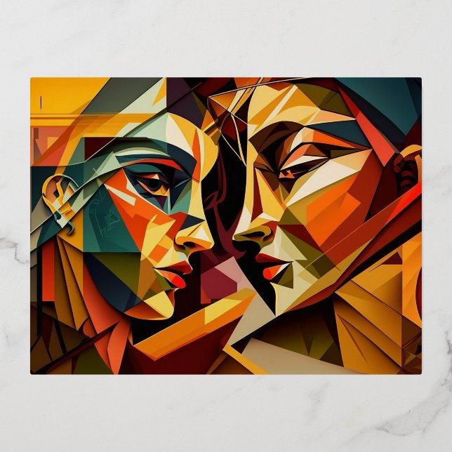 Love Cubism Foil Holiday Postcard (Front)