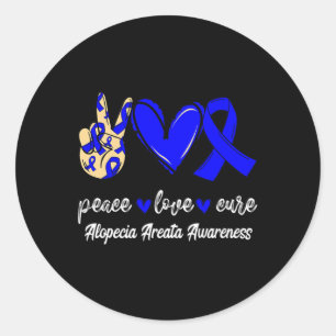 Love Cure Alopecia Areata Blue Ribbon Awareness  Classic Round Sticker