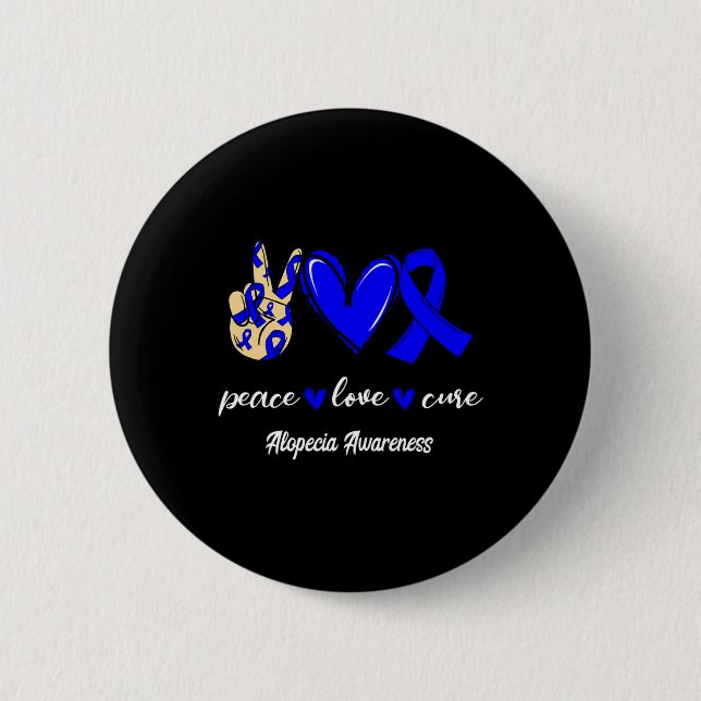 Love Cure Alopecia Blue Ribbon Awareness  6 Cm Round Badge (Front)